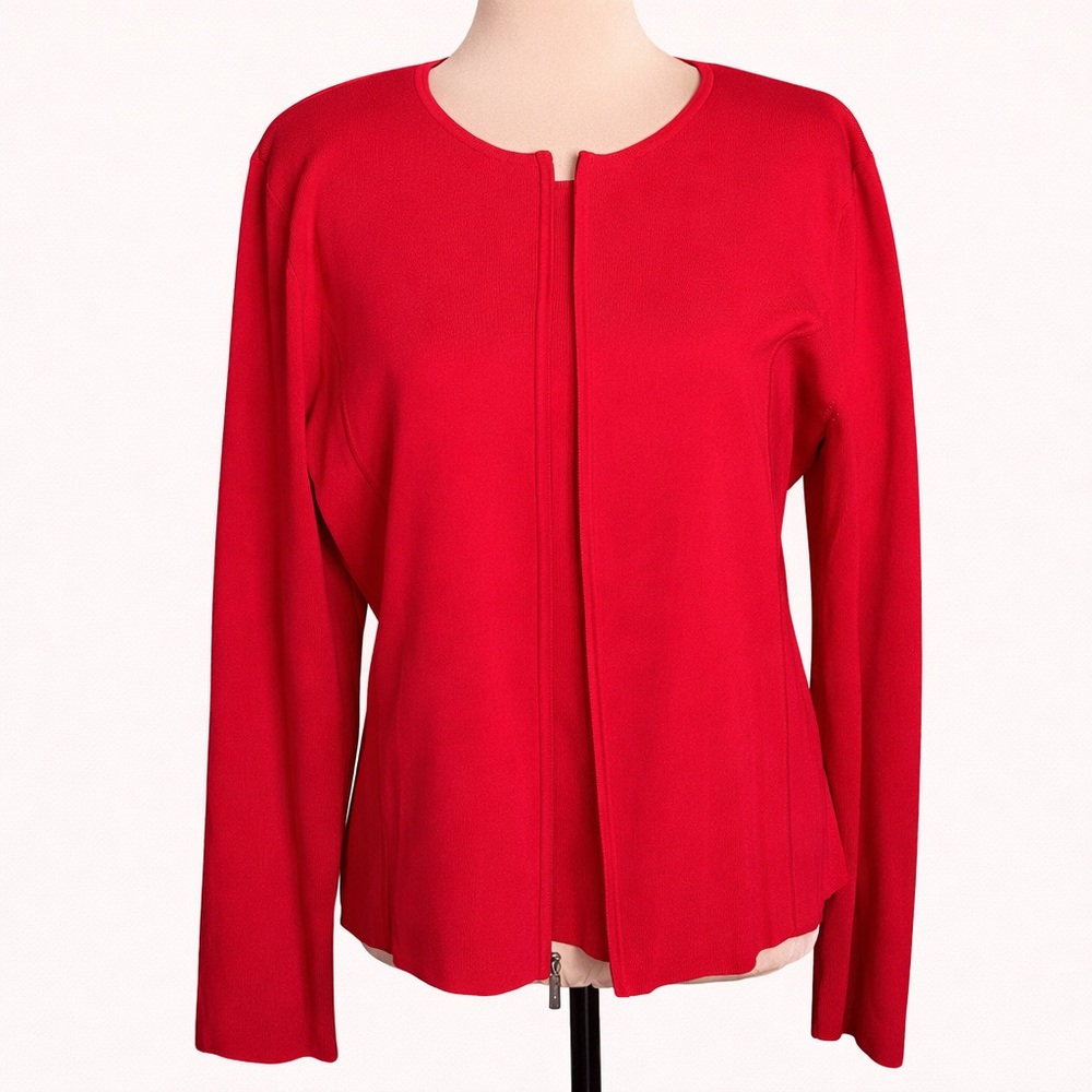 Liz Claiborne Red Silk Blend Sweater Set Cardigan Tank Size L - Picture 2 of 11